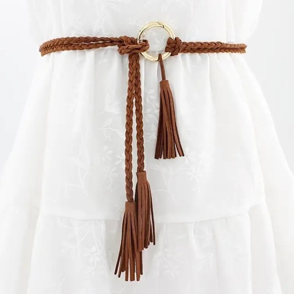 BELT Braided RopeTassel Waist Dangle Boho Hippie Vegan Leather Adjustable GIFT - Picture 1 of 3